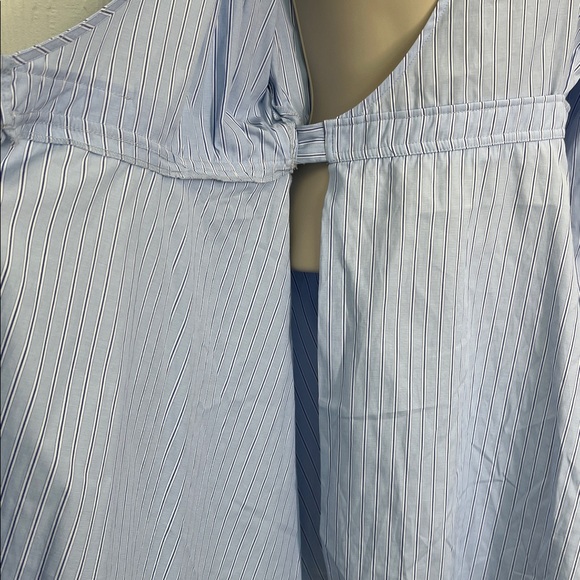 Lulus - Hamptons Aesthetic Blue White Striped Long Sleeve Wrap Dress Size Medium - Picture 9 of 13